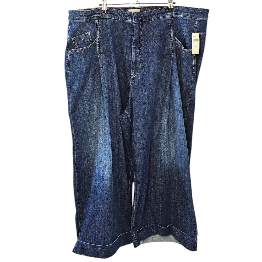 Pilcro Anthropologie Dark Blue Wide Leg Jeans Size 24W - Picture 3 of 11